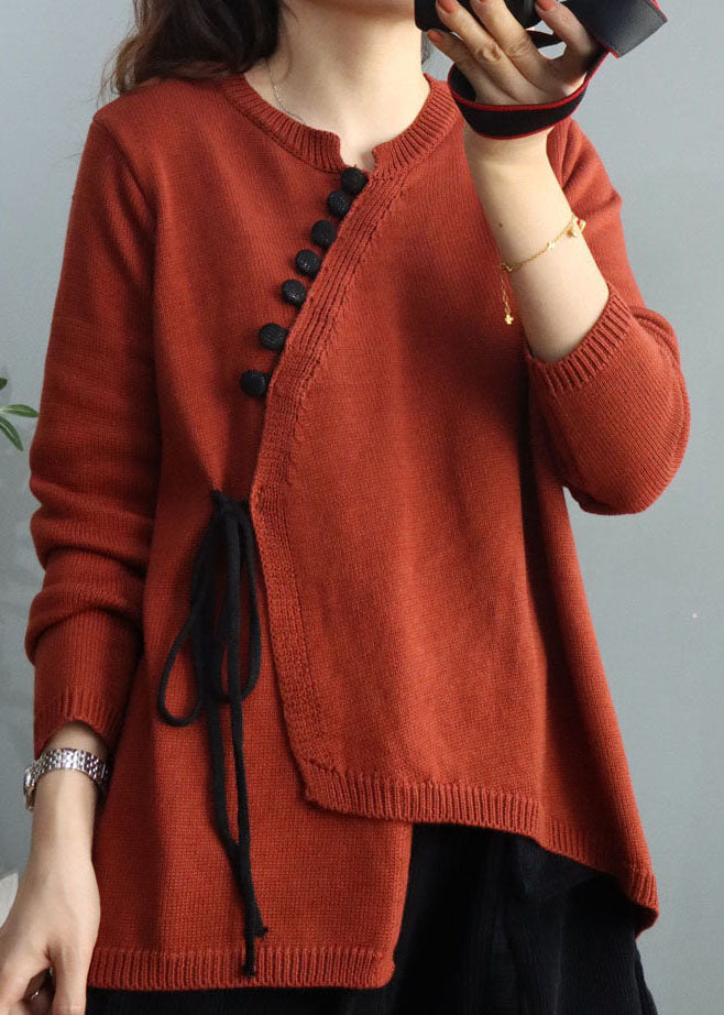 Vintage Orange Asymmetrical Knitted Tops Winter