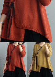 Vintage Orange Asymmetrical Knitted Tops Winter