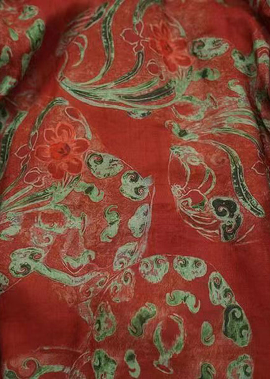 Vintage Orange Print Chinese Button Fine Cotton Filled Coats Winter