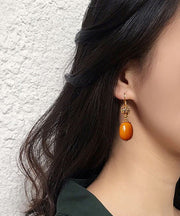 Vintage Orange Sterling Silver Ancient Gold Beeswax Drop Earrings