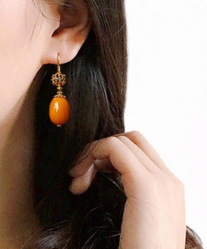 Vintage Orange Sterling Silver Ancient Gold Beeswax Drop Earrings