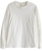Vintage PatchworkWhite Long Sleeve Tops Cotton - bagstylebliss