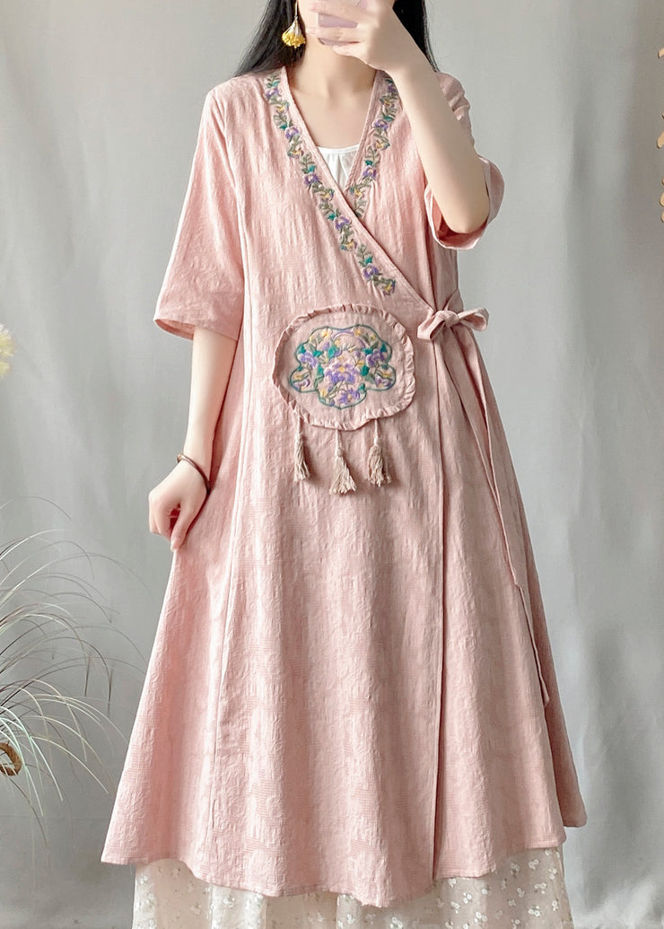 Vintage Pink Embroidered Tassel Long Cardigans Summer