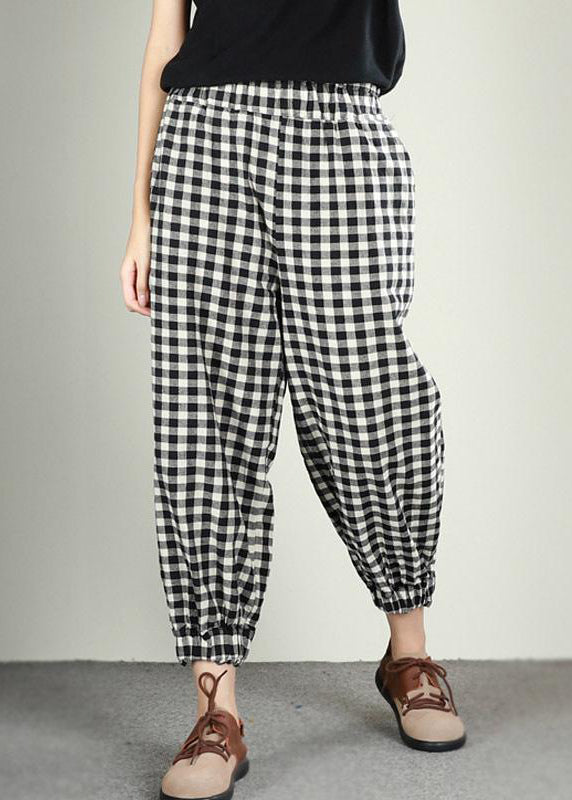 Vintage Plaid Linen Cotton Ankle Length Pants