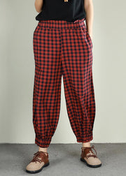 Vintage Plaid Linen Cotton Ankle Length Pants