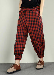 Vintage Plaid Linen Cotton Ankle Length Pants