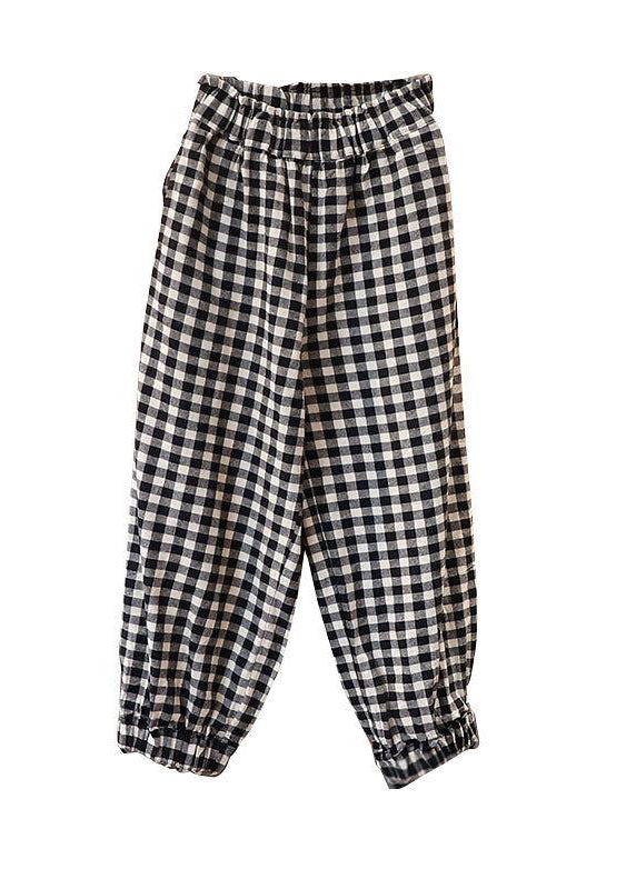 Vintage Plaid Linen Cotton Ankle Length Pants