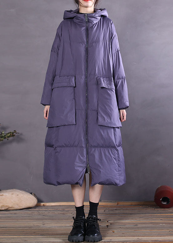 Vintage Purple Hooded Casual Duck Down coat Winter