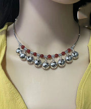 Vintage Red Alloy Agate Bell Bead Graduated Necklace