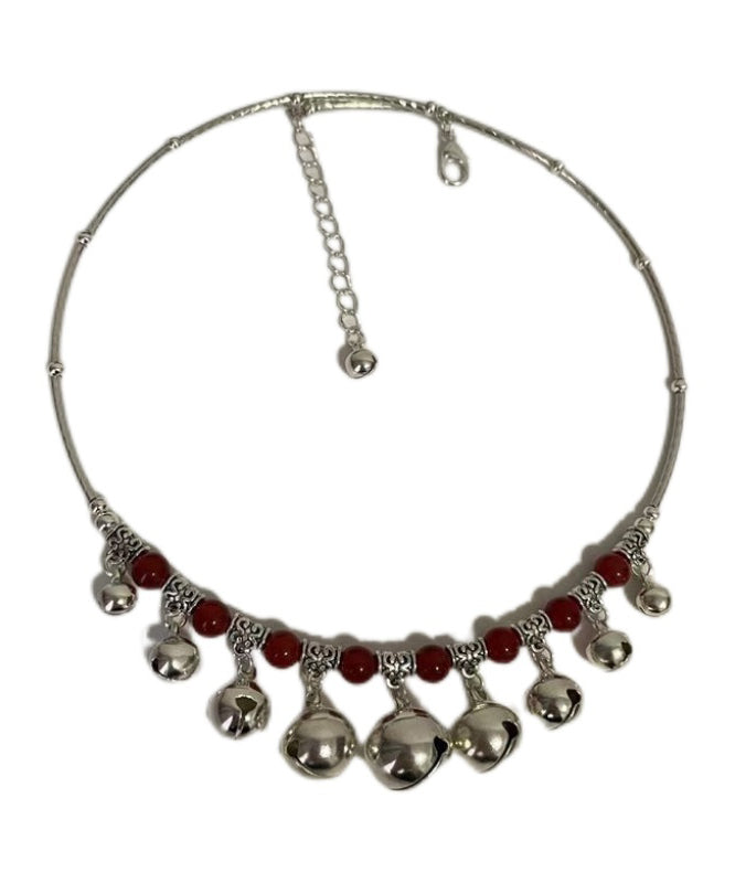 Vintage Red Alloy Agate Bell Bead Graduated Necklace