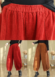 Vintage Red Pockets Patchwork Corduroy Lantern Pants Fall