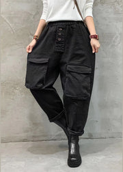 Vintage Red elastic waist button Pockets harem pants Spring