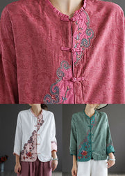 Vintage Rose Embroidered Chinese Button Patchwork Cotton Top Spring