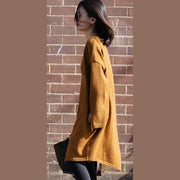 Vintage Sweater weather Street Style o neck spring yellow Ugly knit dress side open