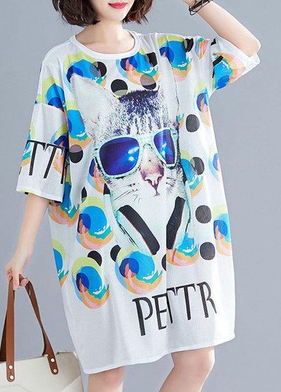 Vintage White Graphic Print Dress Summer - bagstylebliss