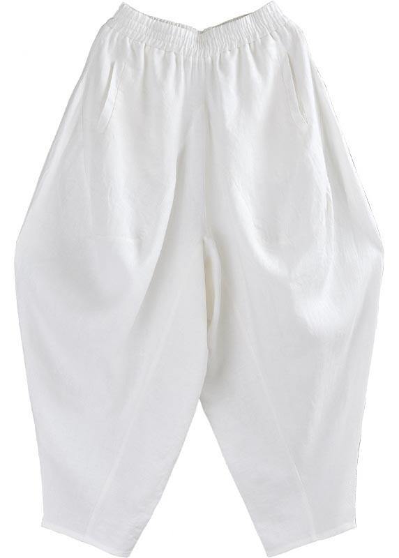 Vintage White Loose Cotton Linen Radish trousers Summer Pants - bagstylebliss