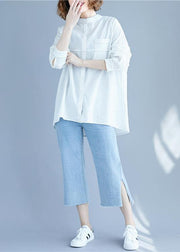 Vintage White low high design Long sleeve Blouses - bagstylebliss