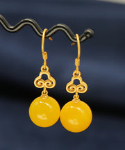 Vintage Yellow Sterling Silver Overgild Beeswax Xiangyun Drop Earrings