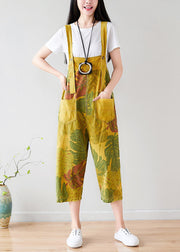 Vintage Yellow pockets print Jumpsuit Summer