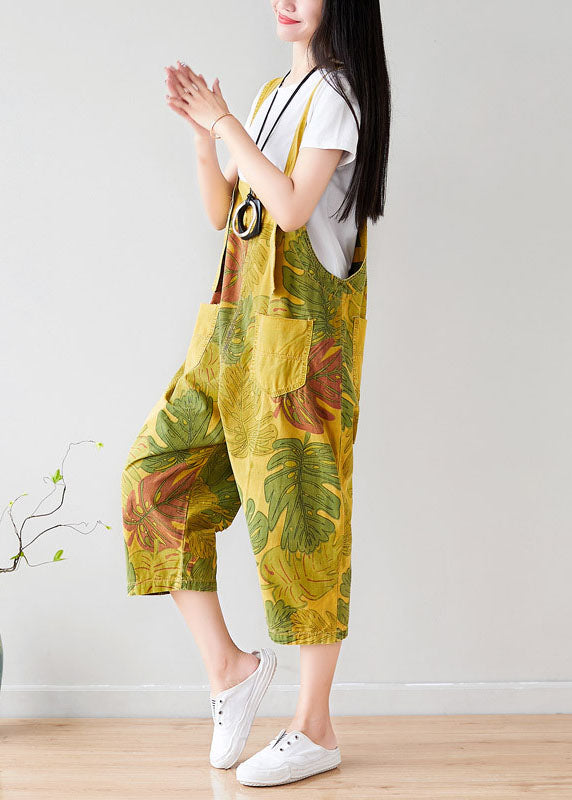 Vintage Yellow pockets print Jumpsuit Summer