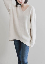Vintage beige knit tops fall fashion v neck Batwing Sleeve knitted t shirt - bagstylebliss