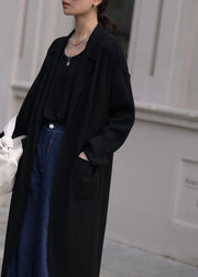 Vintage black oversized patchwork knitted coat - bagstylebliss