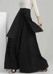 Vintage black tie waist wrinkled maxi Skirts Spring