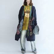Baumwoll-Strickjacken mit Vintage-Blaudruck und Trenchcoats mit V-Ausschnitt und langen Ärmeln
