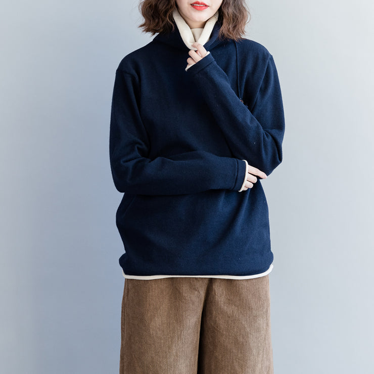 Vintage dark blue knit coats Loose fitting high neck knit sweat tops