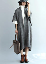Vintage dark gray knit coats trendy plus size v neck knit sweat coats - bagstylebliss