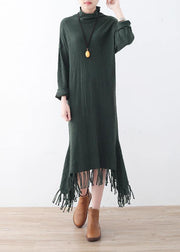 Vintage green Sweater Wardrobes Quotes high neck Big fall sweater dress - bagstylebliss