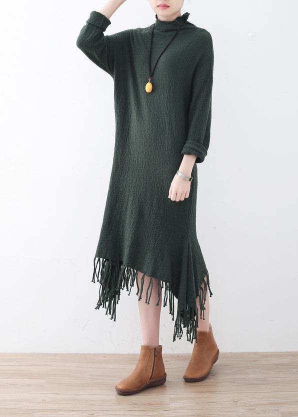 Vintage green Sweater Wardrobes Quotes high neck Big fall sweater dress - bagstylebliss