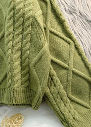 Vintage green knit sweat tops Loose fitting high neck thick knitted pullover - bagstylebliss