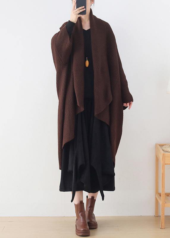 Vintage knit sweat tops casual chocolate v neck Batwing Sleeve coats - bagstylebliss