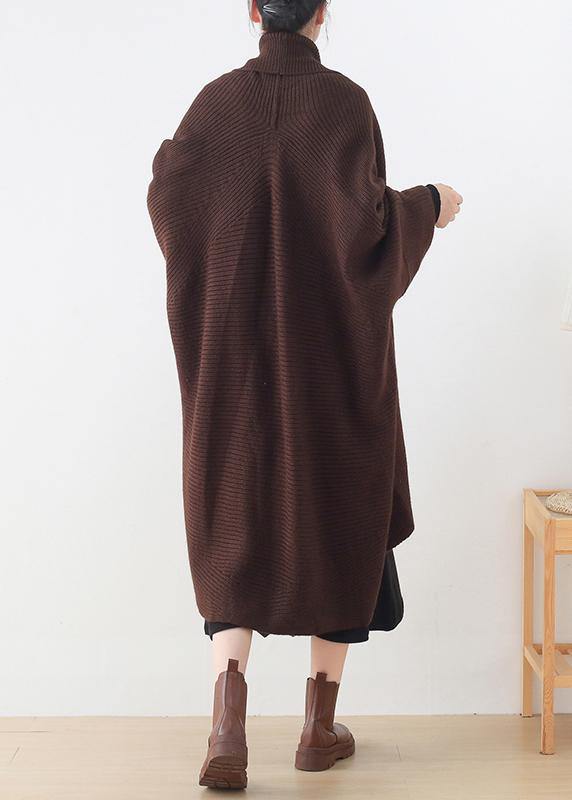 Vintage knit sweat tops casual chocolate v neck Batwing Sleeve coats - bagstylebliss