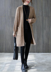 Vintage knit sweat tops trendy plus size khaki pockets baggy coats - bagstylebliss