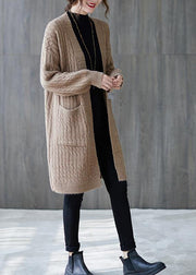 Vintage knit sweat tops trendy plus size khaki pockets baggy coats - bagstylebliss