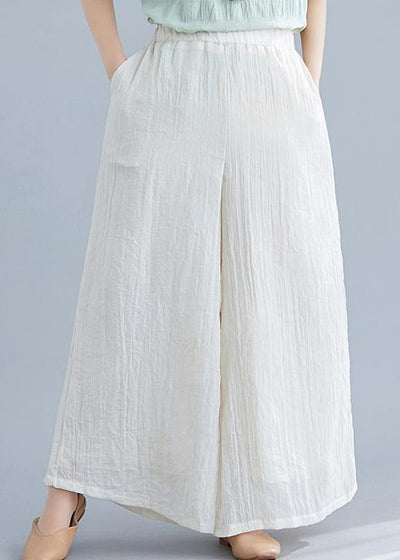 Vintage literary cotton wide-leg pants loose Chinese casual nude trousers - bagstylebliss