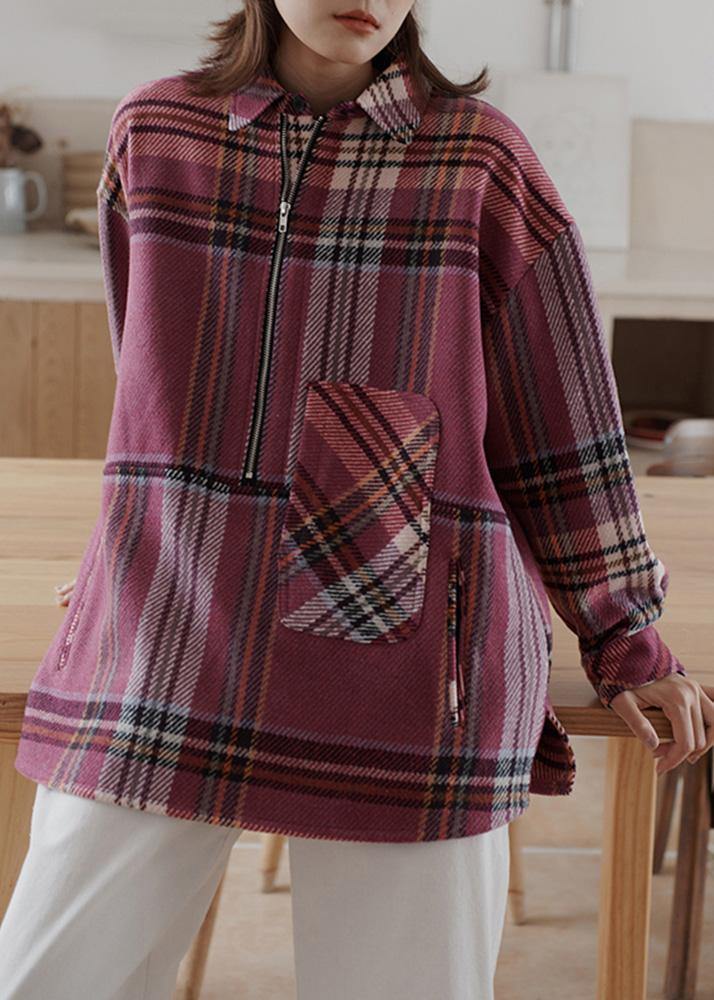 Vintage plaid woolen sweater female winter Korean version of the loose warm top - bagstylebliss