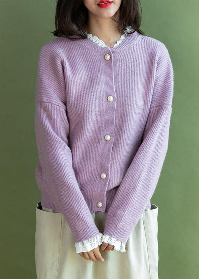 Vintage ruffles collar knitwear plus size pink long sleeve knitted cardigans - bagstylebliss