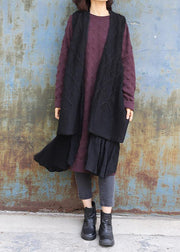 Vintage sleeveless knit outwear oversize black hollow out knit cardigans - bagstylebliss