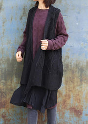 Vintage sleeveless knit outwear oversize black hollow out knit cardigans - bagstylebliss