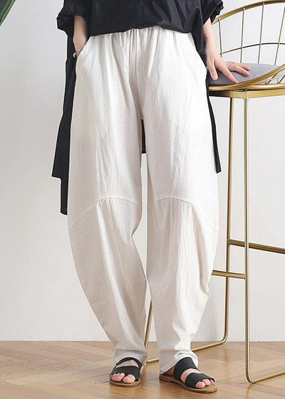 Vintage white cotton and linen loose casual trousers Zen lantern pants - bagstylebliss