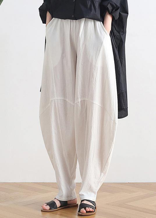 Vintage white cotton and linen loose casual trousers Zen lantern pants - bagstylebliss