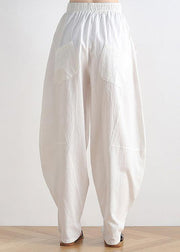Vintage white cotton and linen loose casual trousers Zen lantern pants - bagstylebliss