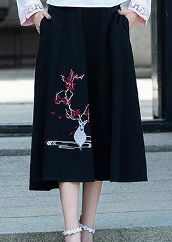 Vivid A line skirts Cotton Drops Design Runway black embroidery short skirt Summer - bagstylebliss