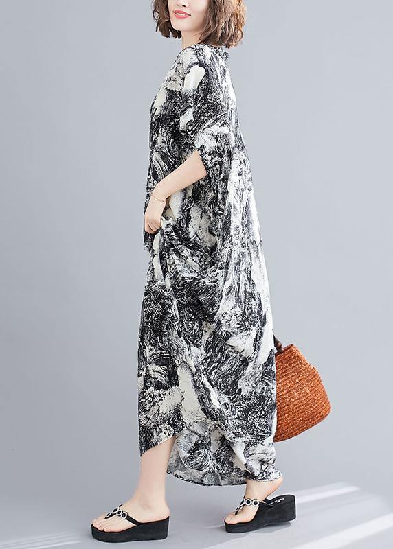 Vivid Abstract Pattern Tunics For Women V Neck Robes Summer Dress - bagstylebliss