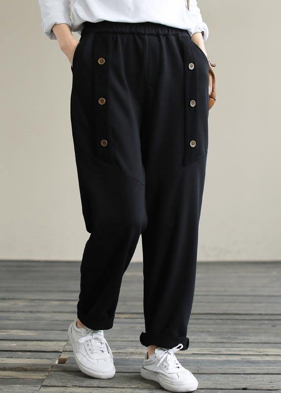 Vivid Black Jeans Trendy Plus Size Spring Elastic Waist Patchwork Work Pant - bagstylebliss