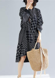 Vivid Black Plaid Quilting Dresses O Neck Asymmetric Robe Spring Dress - bagstylebliss