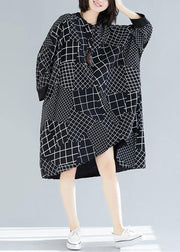 Vivid Black Plaid Quilting Dresses O Neck Asymmetric Robe Spring Dress - bagstylebliss